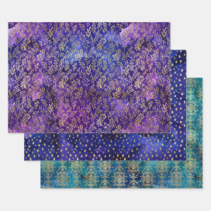 Watercolor Goud Bloem- en Sterrenpatronen Inpakpapier Vel