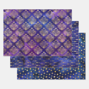 Watercolor Goud Damast & Sterrenpatronen Inpakpapier Vel