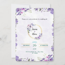 Watercolor Goud & Paars Uitnodiging