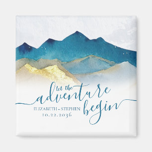 Watercolor Gouden Bergen Trouwen Save The Date Magneet