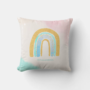 Watercolor Gouden Glitter Regenboog Kussen