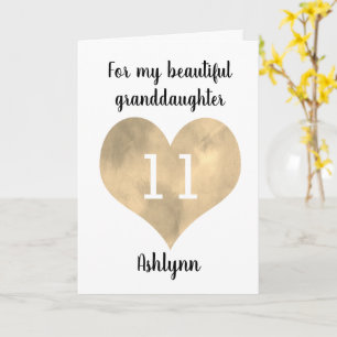 Watercolor Gouden Hart 11e Verjaardag Kleindochter Kaart