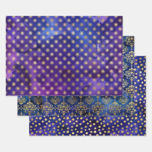 Watercolor Gouden Sterren- & Damastpatronen Inpakpapier Vel