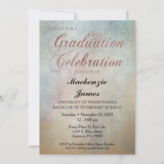Watercolor Graduation Party Invitation Rose Gold (Devant)