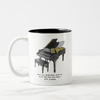 Watercolor Grand Piano Illustratie Chopin Citaat Tweekleurige Koffiemok