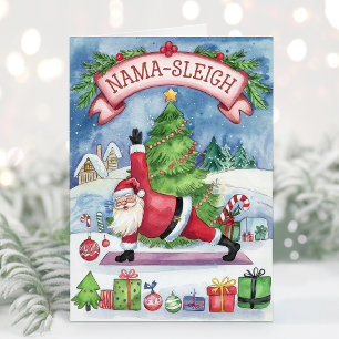 Watercolor Grappige Yoga Kerstkaart Feestdagen Kaart