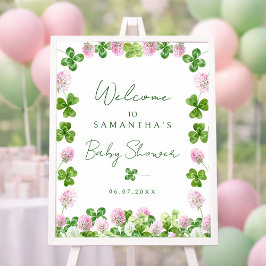 Watercolor Green Clovers Baby Shower Welcome Sign Poster