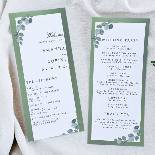 Watercolor Green Eucalyptus Programmes de mariage