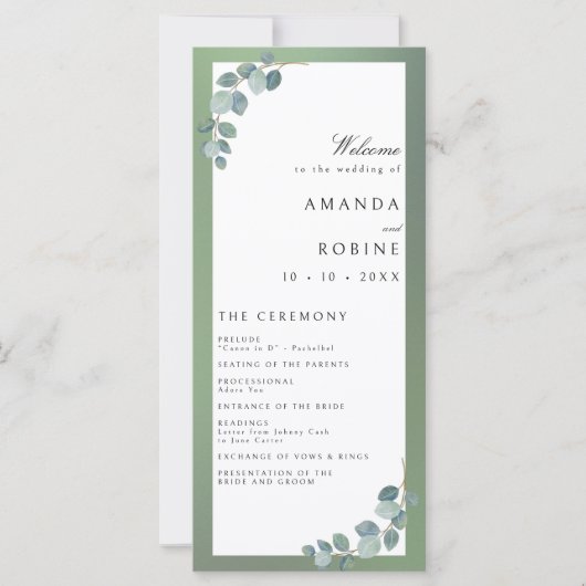 Watercolor Green Eucalyptus Programmes de mariage (Devant)