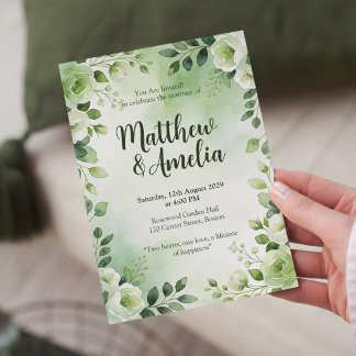Watercolor Green Floral Wedding Invitation