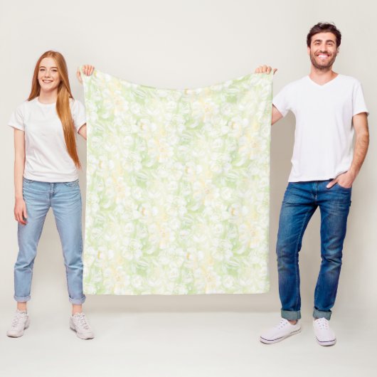 Watercolor green flowers fleece blanket deken (In situ)