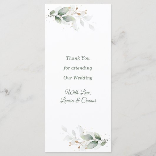 Watercolor Green Foliage Menu Mariage (Dos)