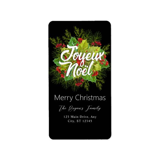 Watercolor Green Holly Christmas Etiket (Voorkant)