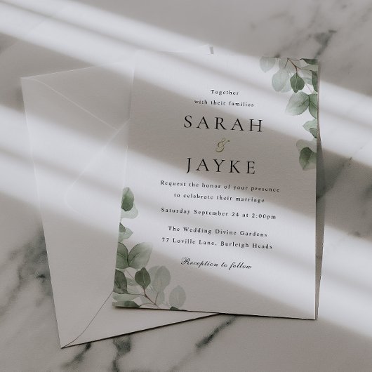 Watercolor Green Leaf Elegance Wedding Kaart