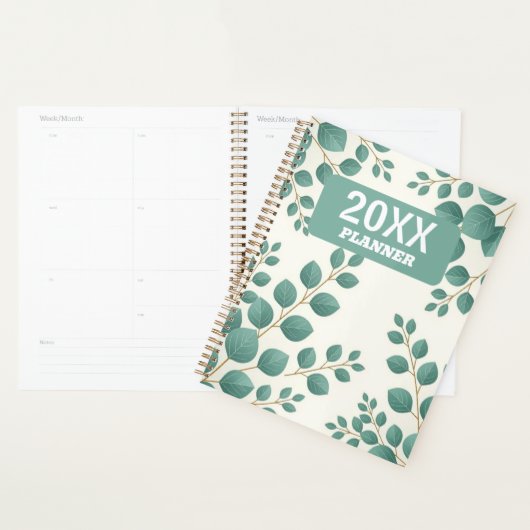 Watercolor Green Leaves Custom Planner (Devant avec enveloppe)