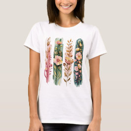 WATERCOLOR GREEN & PINK WILDFLOWER BRUSHSTROKES T-SHIRT