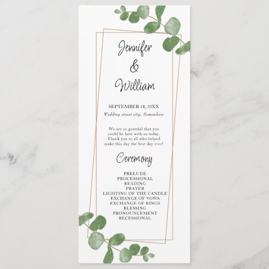 Watercolor Green Programme de mariage Eucalyptus (Devant)