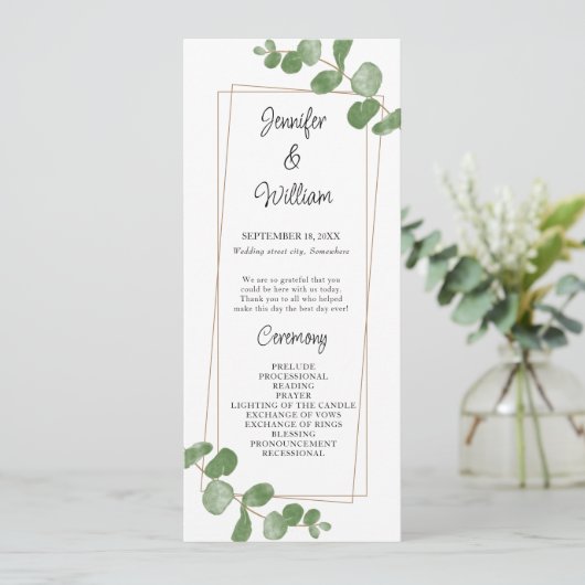 Watercolor Green Programme de mariage Eucalyptus (Debout devant)