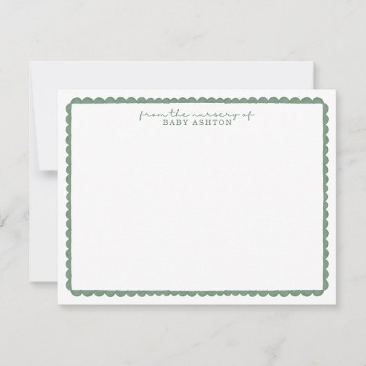 Watercolor Green Scalloped Nursery Note Card Aankondiging (Voorkant)