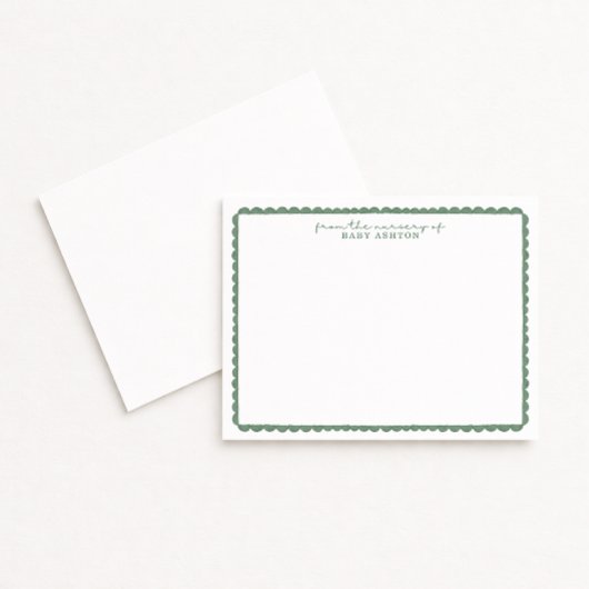 Watercolor Green Scalloped Nursery Note Card Aankondiging