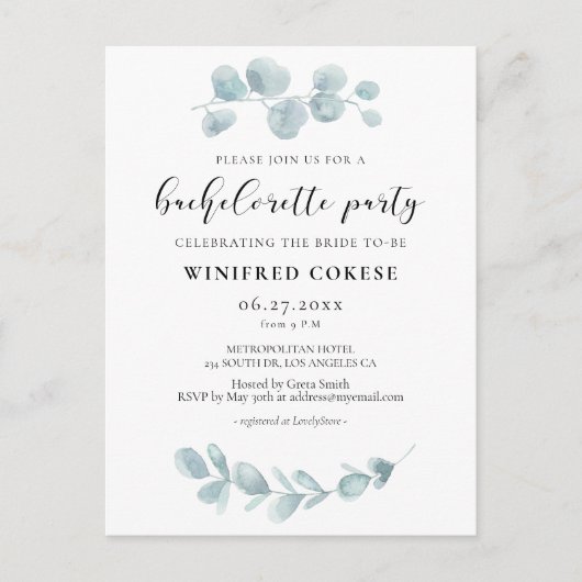 Watercolor greenerife Bachelorette invitation (Devant)