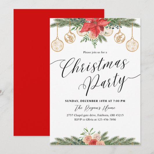 Watercolor Greenery Christmas Party  Kaart (Voorkant / Achterkant)