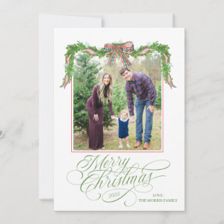 Watercolor Greenery Christmas Photo Card Feestdagenkaart