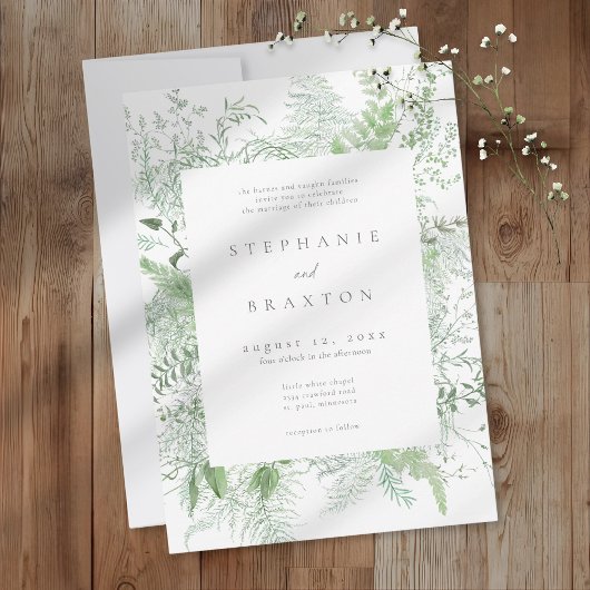 Watercolor Greenery Fern Rustic Wedding Kaart