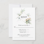 Watercolor Greenery Gold Feuilles mariage carte RS (Devant)