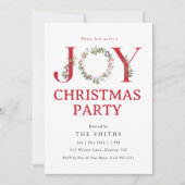 Watercolor Greenery JOY Christmas Party Invitation (Devant)