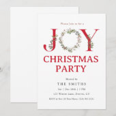 Watercolor Greenery JOY Christmas Party Invitation Kaart (Voorkant / Achterkant)