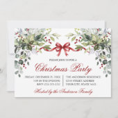 Watercolor Greenery Red Bow Christmas Party Kaart (Voorkant)
