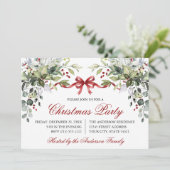Watercolor Greenery Red Bow Christmas Party Kaart (Staand voorkant)