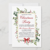 Watercolor Greenery Red Bow Christmas Party Kaart (Voorkant)