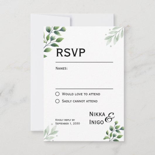 Watercolor Greenery RSVP Card Invitation (Voorkant)