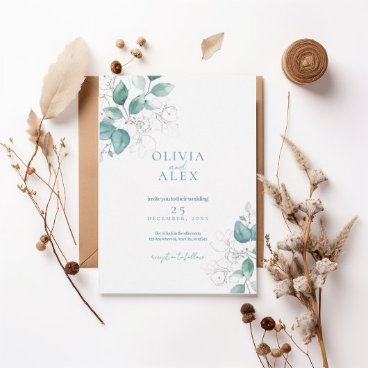 Watercolor Greenery Wedding Invitation