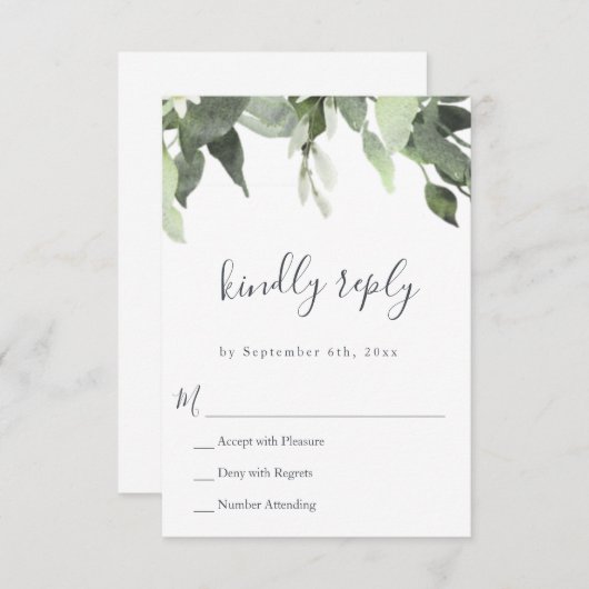 Watercolor Greenery Wedding RSVP Response Cartes (Devant / Derrière)