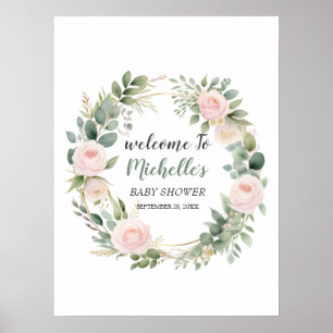 Watercolor groen meisje babyshower welkomstbord poster
