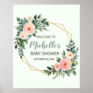 Watercolor groen meisje babyshower welkomstbord poster