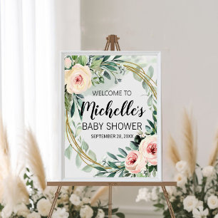 Watercolor groen meisje babyshower welkomstbord poster