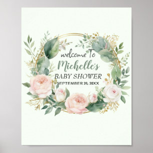 Watercolor groen meisje babyshower welkomstbord poster