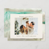 Watercolor Groen Modern Gelukkig Kerstmis Foto Feestdagenkaart (Voorkant / Achterkant)