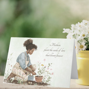 Watercolor Groen Moeder die een Zaad Plant Moederd Feestdagen Kaart