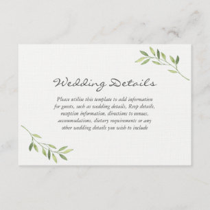 Watercolor groene blad huwelijksreceptie details informatiekaartje