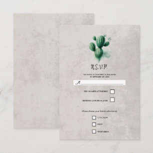 Watercolor Groene Cactus Steen Grijs Huwelijk RSVP Kaartje