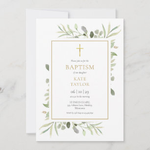 Watercolor Groene Doop Christening QR Code Kaart