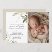 Watercolor Groene Foto Doopfeest Kaart (Voorkant / Achterkant)