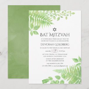 Watercolor Groene Gebladerte Bat Mitzvah Kaart