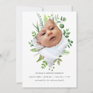 Watercolor Groene Geboorteaankondiging Fotokaart Aankondiging
