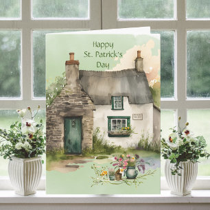 Watercolor groene Ierse cottage St. Patrick's Day Kaart